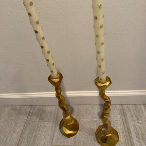 MICHAEL ARAM GOLD TWISTED CANDLE STICKS WITH MACKENZIE-CHILDS CANDLE STICKS